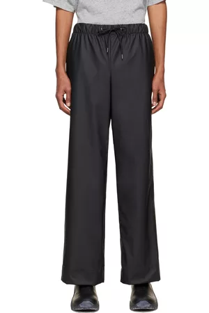 Rains Men Wide Leg Pants - Black Polyester Wide Lounge Pants