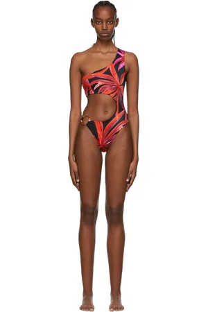 Stretch Nylon Belted One-Shoulder Swimsuit