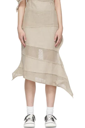 VeniceW Beige Linen Midi Skirt
