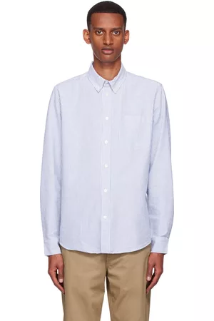 WoodWood Men Shirts - White & Blue Adam Shirt