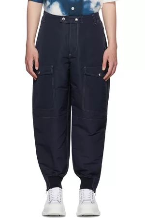 Alexander McQueen Men Cargo Pants - Navy Recycled Polyester Cargo Pants