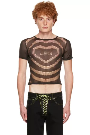Jean Paul Gaultier Men T-shirts - Black Openworked JPG Heart T-Shirt