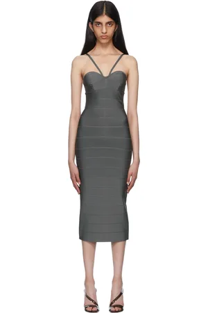 Hervé Léger Gray Recycled Rayon Midi Dress