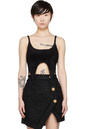 Balmain Black Viscose Tank Top