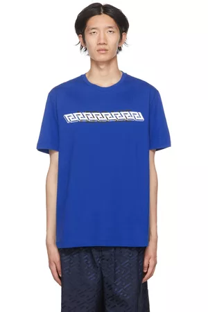 VERSACE Men T-shirts - Blue La Greca T-Shirt