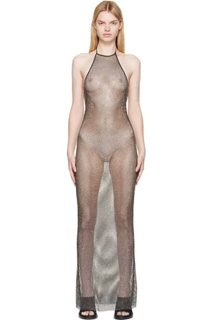Ami Black Rhinestone Fishnet Maxi Dress