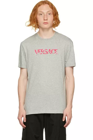 VERSACE Men T-shirts - Gray Embroidered T-Shirt