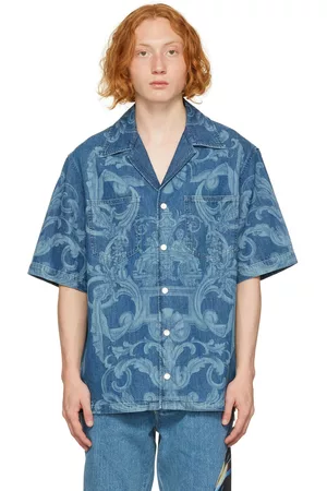 VERSACE Men Denim - Blue Denim Baroque Shirt