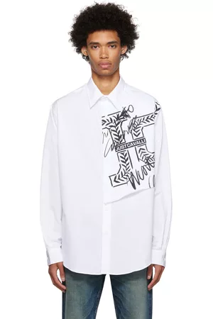 Roberto Cavalli Men Shirts - White Graphic Print Shirt