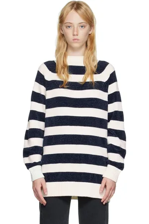 pushBUTTON White Striped Sweater