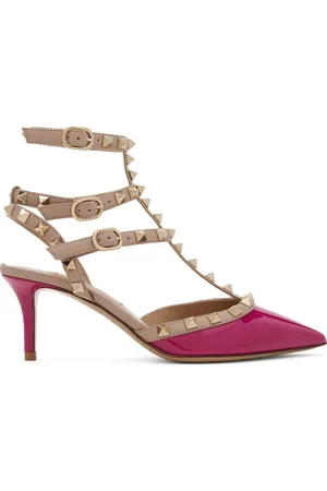 VALENTINO GARAVANI Pink & Taupe Rockstud Caged Pump Heels