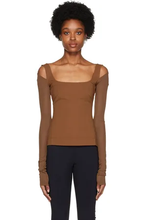 Nensi Dojaka Brown Cutout Long Sleeve T-Shirt