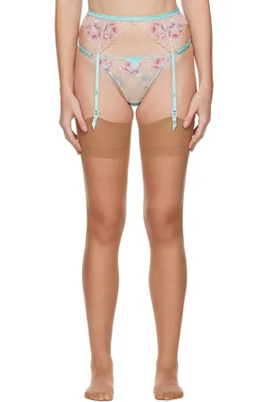 FLEUR DU MAL Blue Pixie Embroidery Garter Belt