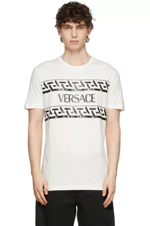 VERSACE Men Short Sleeve - White Monogram Script Logo T-Shirt