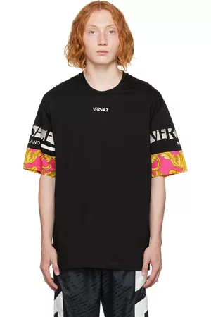 VERSACE Men T-shirts - Black Paneled T-Shirt