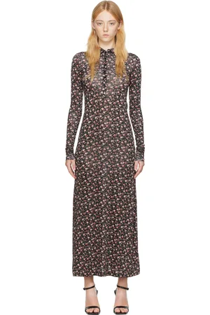 Palm Angels Black Floral Print Maxi Dress
