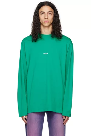 Msgm Men Long Sleeve - Green Printed Long Sleeve T-Shirt