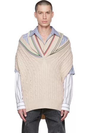 Y / PROJECT Men Camisoles - SSENSE Exclusive Beige Triple Collar Cricket Vest