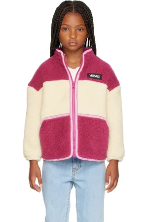 VERSACE Kids Pink & Off-White Faux-Shearling Greca Jacket
