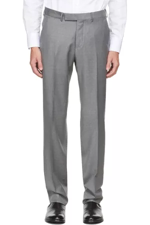Ermenegildo Zegna Men Formal Pants - Grey Wool Twill Trousers