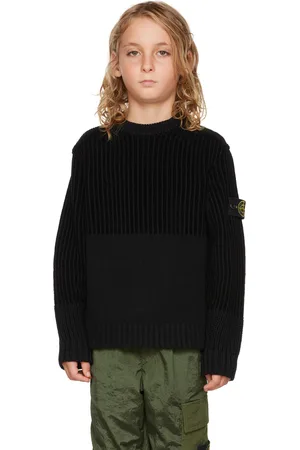 Stone Island Kids Black Wool Sweater