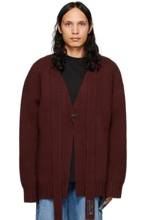 We11 Done Burgundy Self-Tie Cardigan