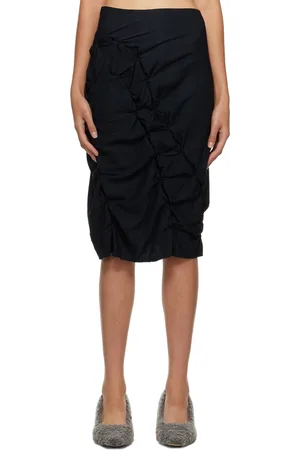RUI Black Ruched Midi Skirt