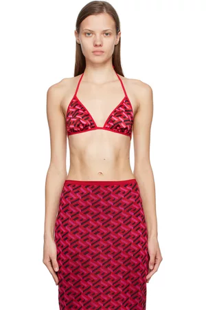 VERSACE Women Bikini Tops - Red La Greca Reversible Bikini Top