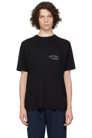 Universal Works Men T-shirts - Black Print Pocket T-Shirt