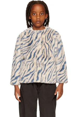 Repose AMS Kids Off-White & Blue Boxy Coat
