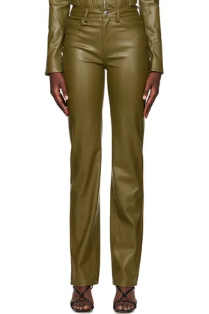 Staud Khaki Chisel Faux-Leather Pants