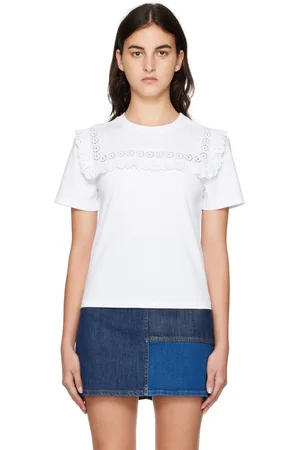 See by Chloé White Broderie Detail T-Shirt