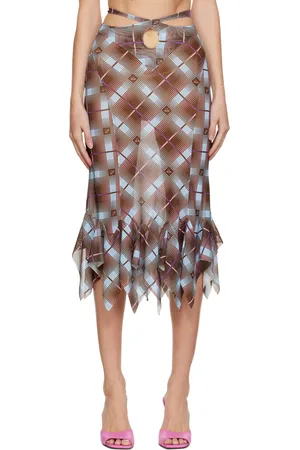 Sultry Virgin Brown Check Midi Skirt