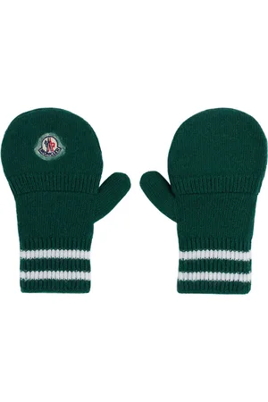 Moncler Gloves - Kids Green Logo Patch Gloves
