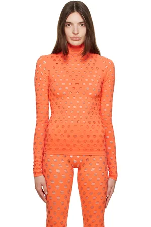 Maisie Wilen Orange Perforated Turtleneck