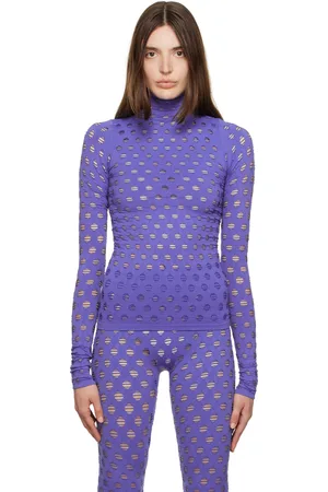 Maisie Wilen Blue Perforated Turtleneck