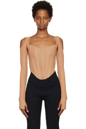 DION LEE Tan Shift Loop Long Sleeve T-Shirt