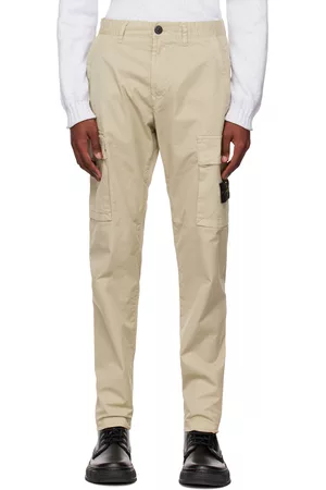 Stone Island Men Cargo Pants - Beige Garment-Dyed Cargo Pants