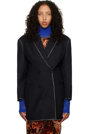 DRIES VAN NOTEN Navy Crystal-Cut Blazer