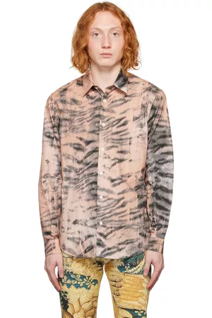 Roberto Cavalli Men Shirts - Beige & Black Graphic Pattern Shirt