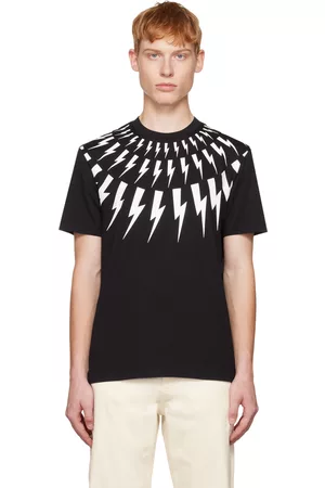 Neil Barrett Men T-shirts - Black Fair Isle Thunderbolt T-Shirt
