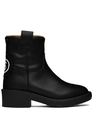 Maison Margiela Hoodies - Kids Black Leather Zip-Up Boots