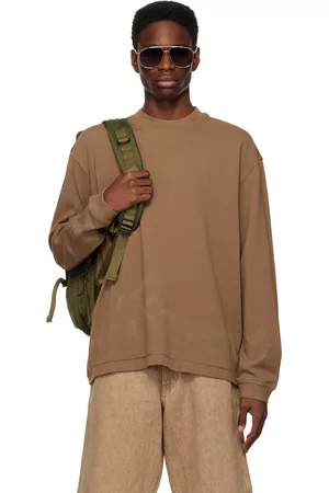 Guess Men Long Sleeve - Brown Round Long Sleeve T-Shirt