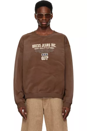 Guess Men Sweatshirts - Brown Script Sweatshirt