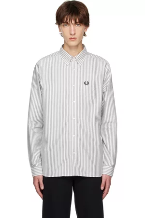 Fred Perry Men Shirts - White & Black Oxford Shirt