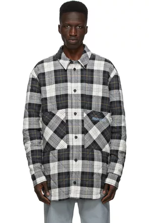 MARCELO BURLON Men Jackets - White & Black Check Logo Puffer Jacket