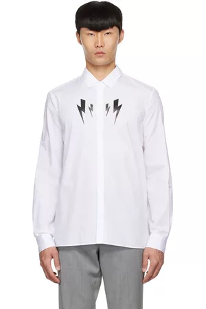 Neil Barrett Men Shirts - White Mirrored Bolts Shirt