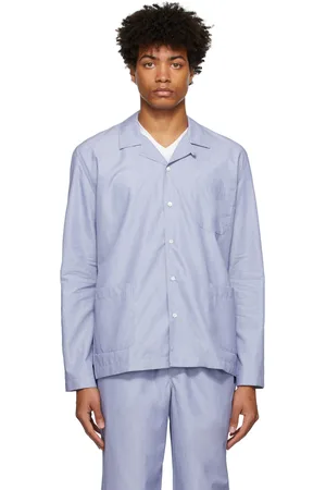 Sunspel Blue Cotton Pyjama Shirt
