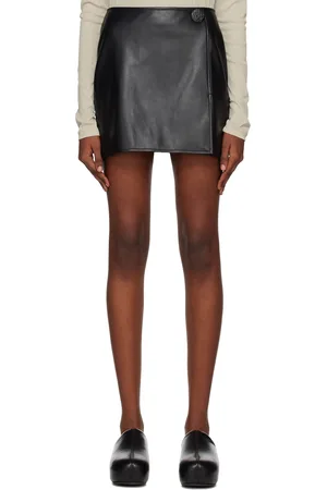 Stand Studio Black Big Button Faux-Leather Miniskirt