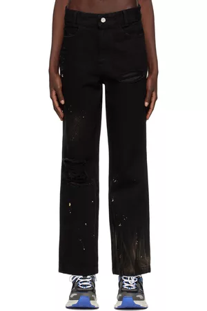 Ader Error Women Jeans - Black Bleached Low-Rise Jeans